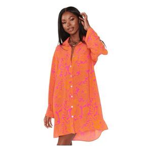 Show Me Your Mumu Beachclub Button Down Fuchsia Shells Pebble XS